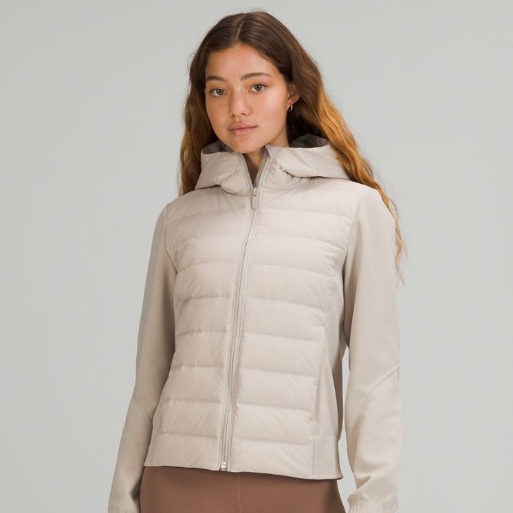 lululemon down and around hooded jacket raw linen size: 0